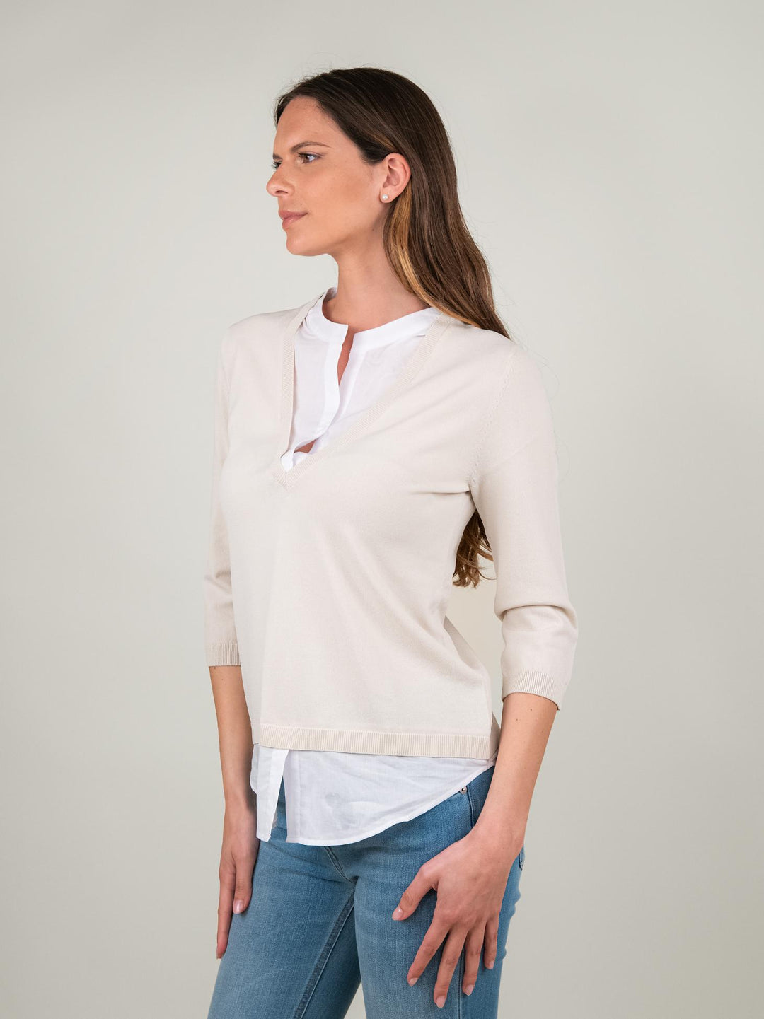 MAGLIA CAMICIA BICOLOR PANNA E BIANCO 2411145 021 ANDREA MORANDO 