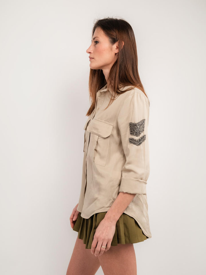 CAMICIA OVER COLOR SABBIA CON TASCONI
