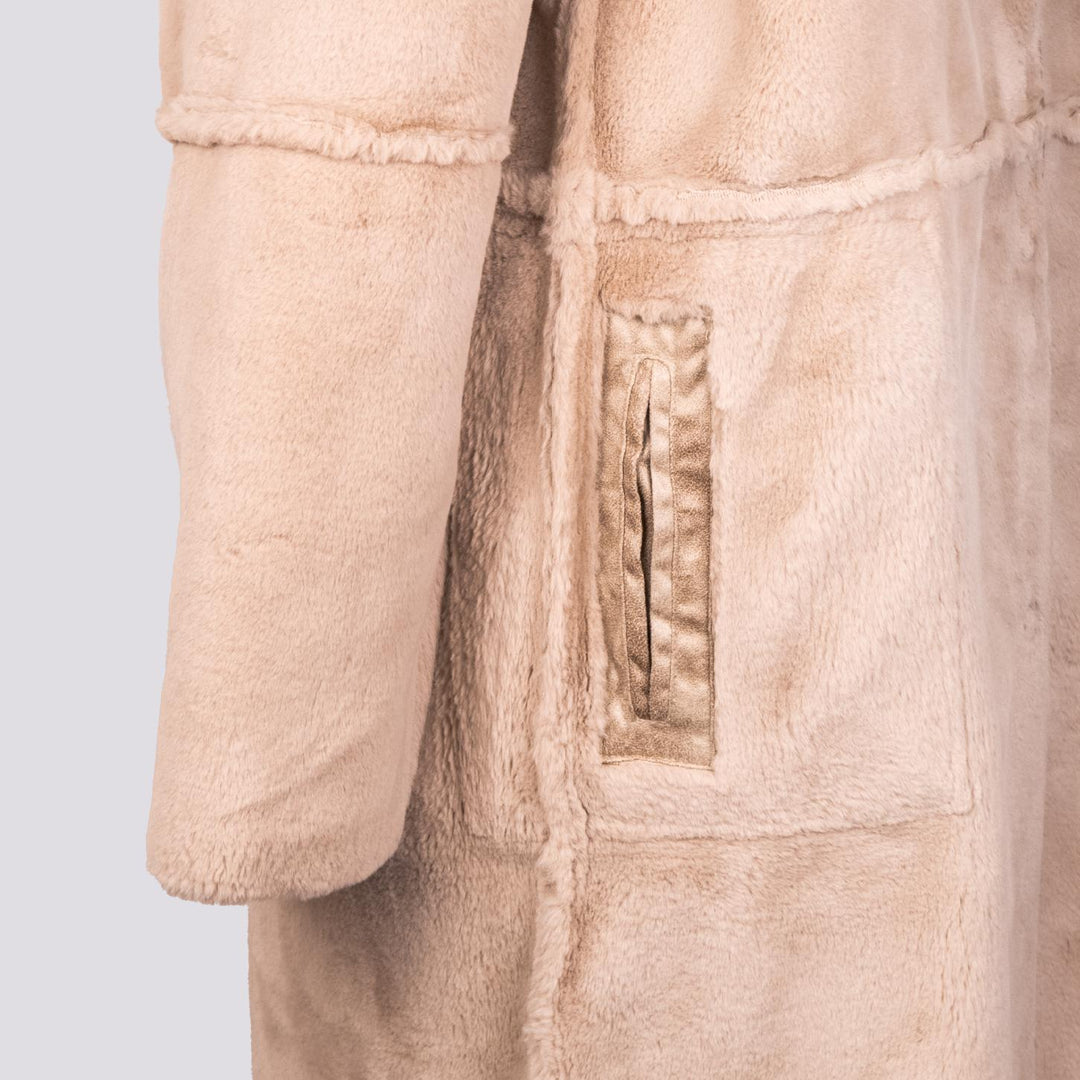 ECO-MONTONE REVERSIBILE IN  ECO-PELLICCIA BEIGE<BR/> B357CAMO 010 ANDREA MORANDO 