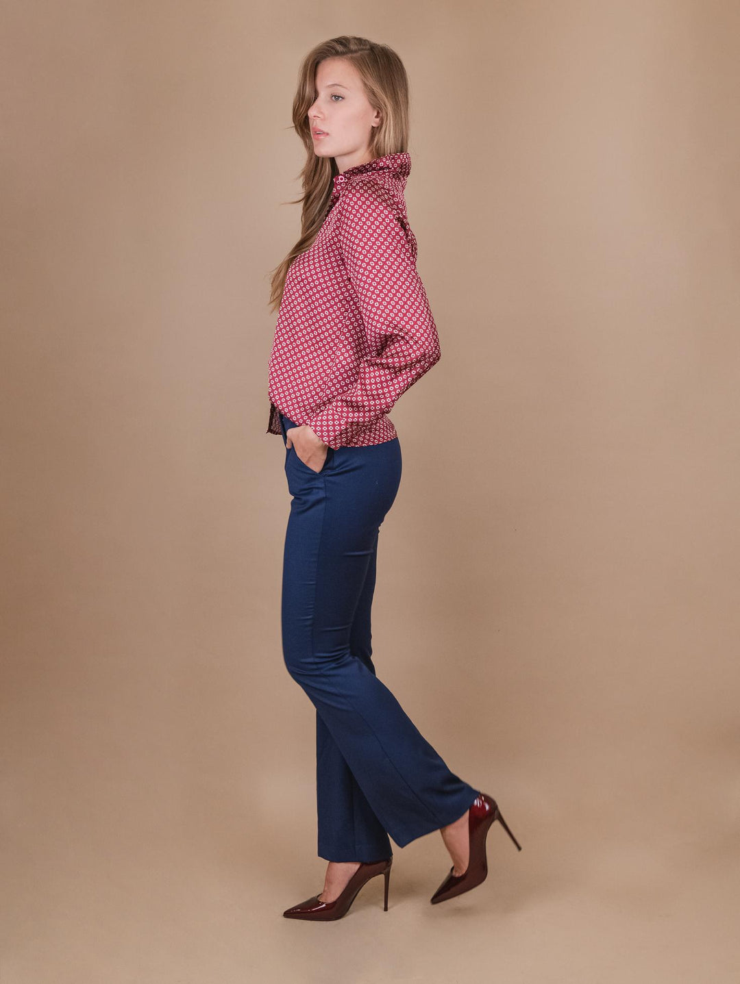 PANTALONE A ZAMPA IN TESSUTO BLU 8748KNIT BLU ANDREA MORANDO 