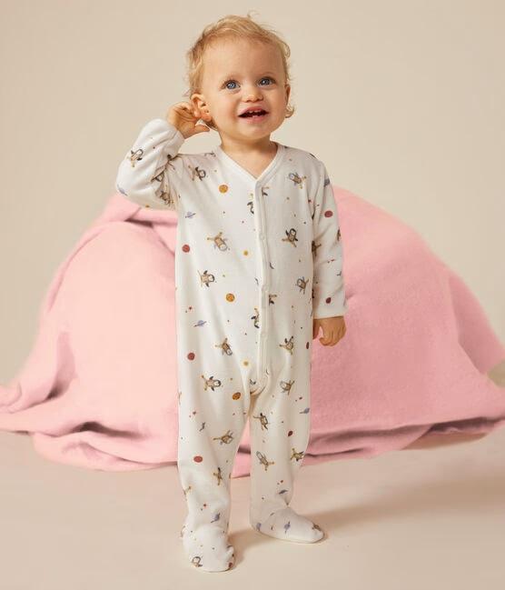Pigiama bianco in velluto con stampa raffigurante un piccolo pinguino nello spazio A0B1X 01 PETIT BATEAU 