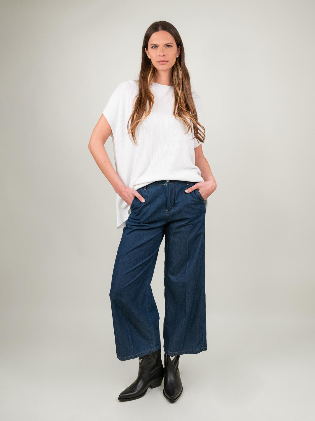 T-SHIRT OVER A MANICA CORTA IN MAGLIA BIANCA 1674 BIANCO ANDREA MORANDO 