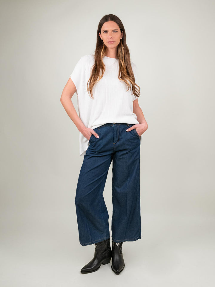 T-SHIRT OVER A MANICA CORTA IN MAGLIA BIANCA 1674 BIANCO ANDREA MORANDO 