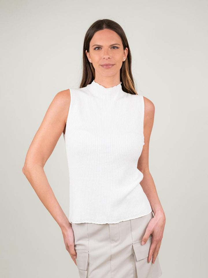 TOP SMANICATO CON COLLO LUPETTO BIANCO 1616 BIANCO ANDREA MORANDO 