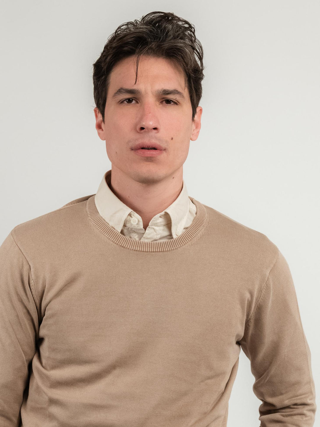 MAGLIA GIROCOLLO IN COTONE RASATO BEIGE