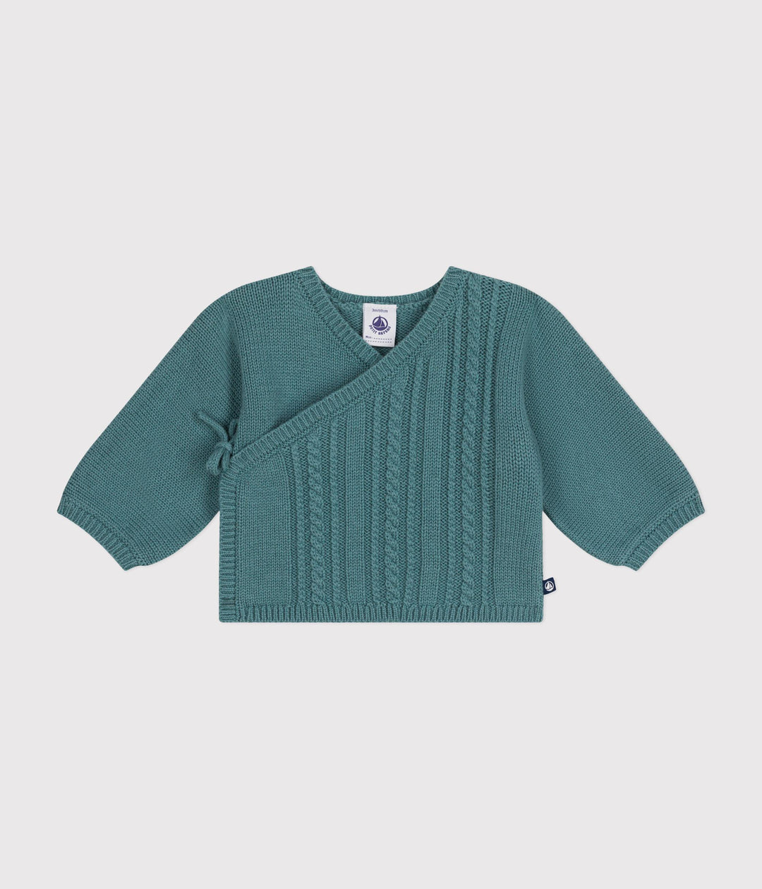 Cardigan con trecce in lana e cotone verde A0AXY 07 PETIT BATEAU 