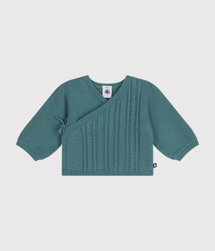 Cardigan con trecce in lana e cotone verde A0AXY 07 PETIT BATEAU 