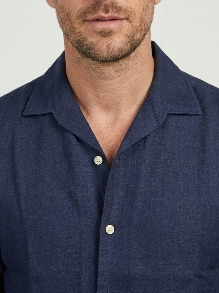 Camicia in tessuto chambray lino e cotone navy CRAIG 04 DEPERLU 