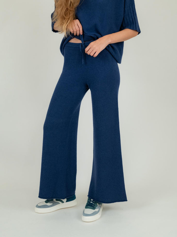 PANTALONE A PALAZZO IN MAGLIA BLU 0370/176 1073 BIMOR 