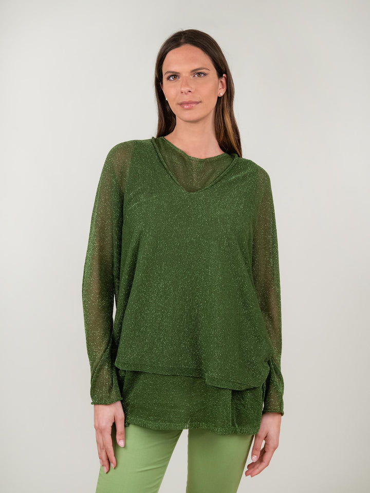 MAGLIA OVER VERDE LUREX 12104 VERDE ANDREA MORANDO 