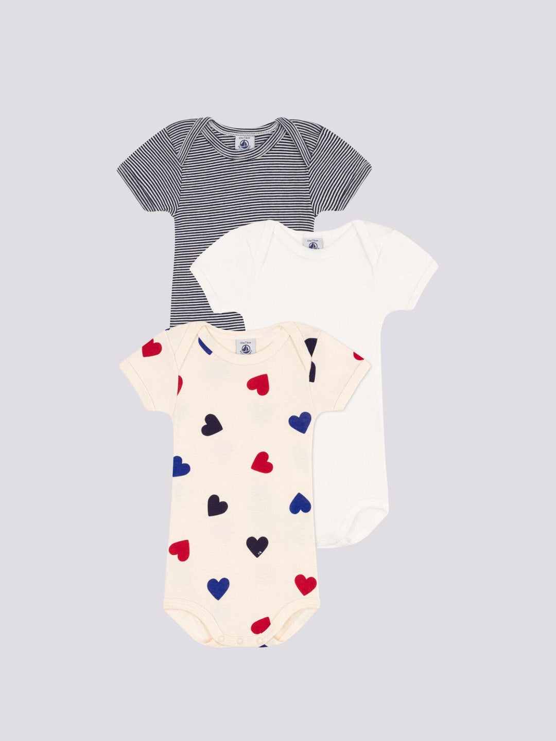 CONFEZIONE DA 3 BODY MANICA CORTA CON CUORI A0955 00 PETIT BATEAU 