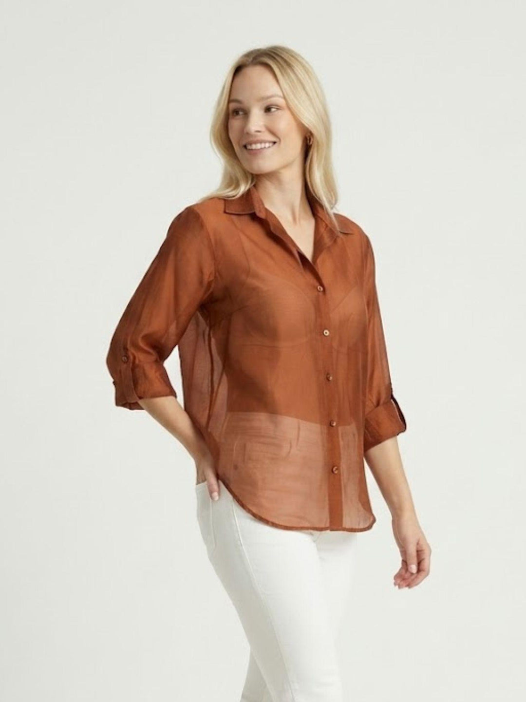 Camicia semitrasparente mattone M796/071 26 ANDREA MORANDO 