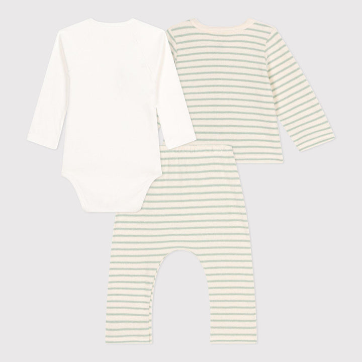 COMPLETO 3 PEZZI BEBÈ IN SPUGNA BOUCLETTE A RIGHE A09HW 01 PETIT BATEAU 