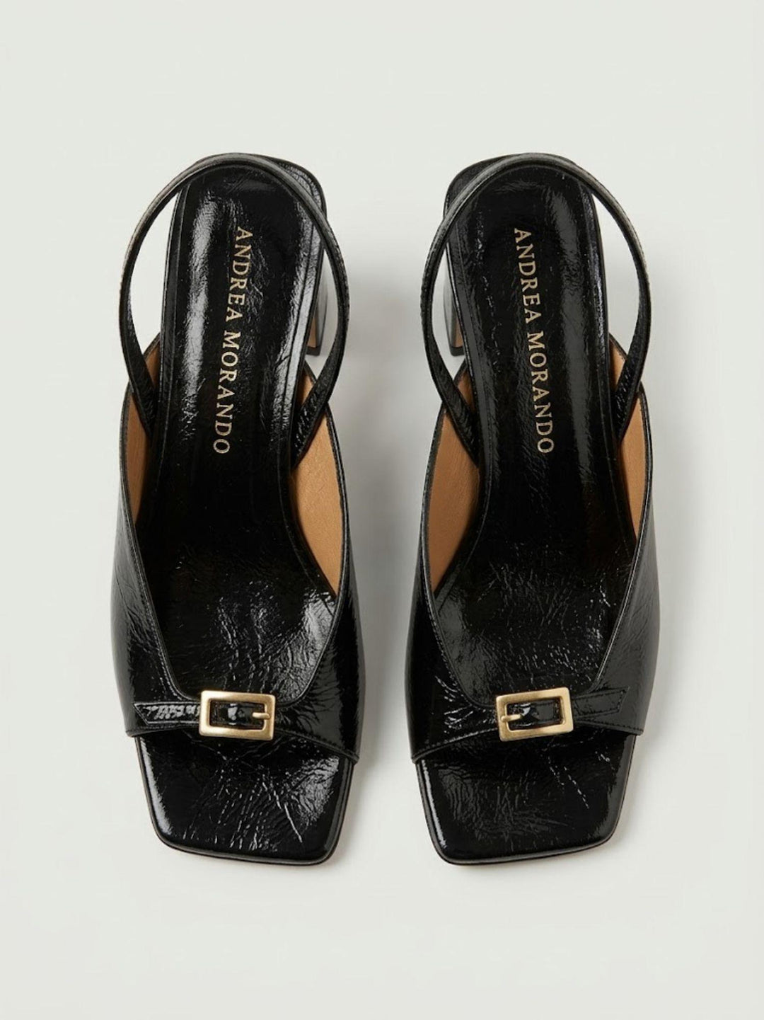 Sandalo con fibbia in pelle verniciata nera 26036 NEGRO ANDREA MORANDO 
