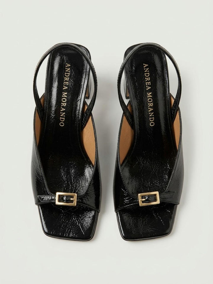 Sandalo con fibbia in pelle verniciata nera 26036 NEGRO ANDREA MORANDO 