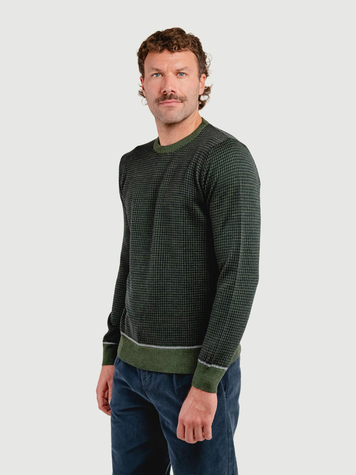 MAGLIA GIROCOLLO CON TRAMA PIED DE POULE VERDE BOSCO 8075 VERDE ANDREA MORANDO 