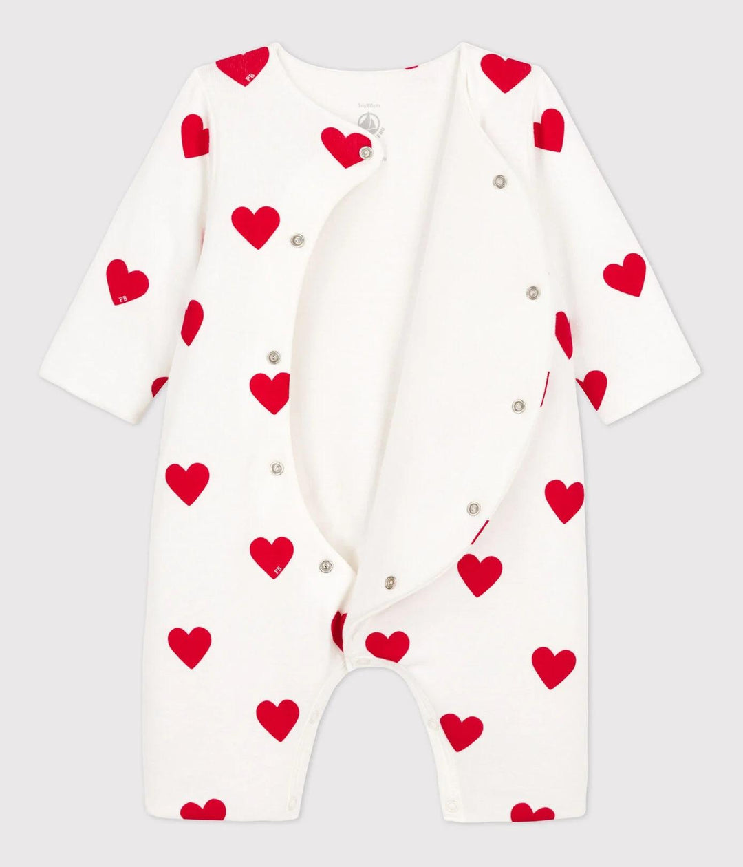 TUTINA LUNGA CON CUORI ROSSI A COSTE  BEBÈ A00K8 01 PETIT BATEAU 