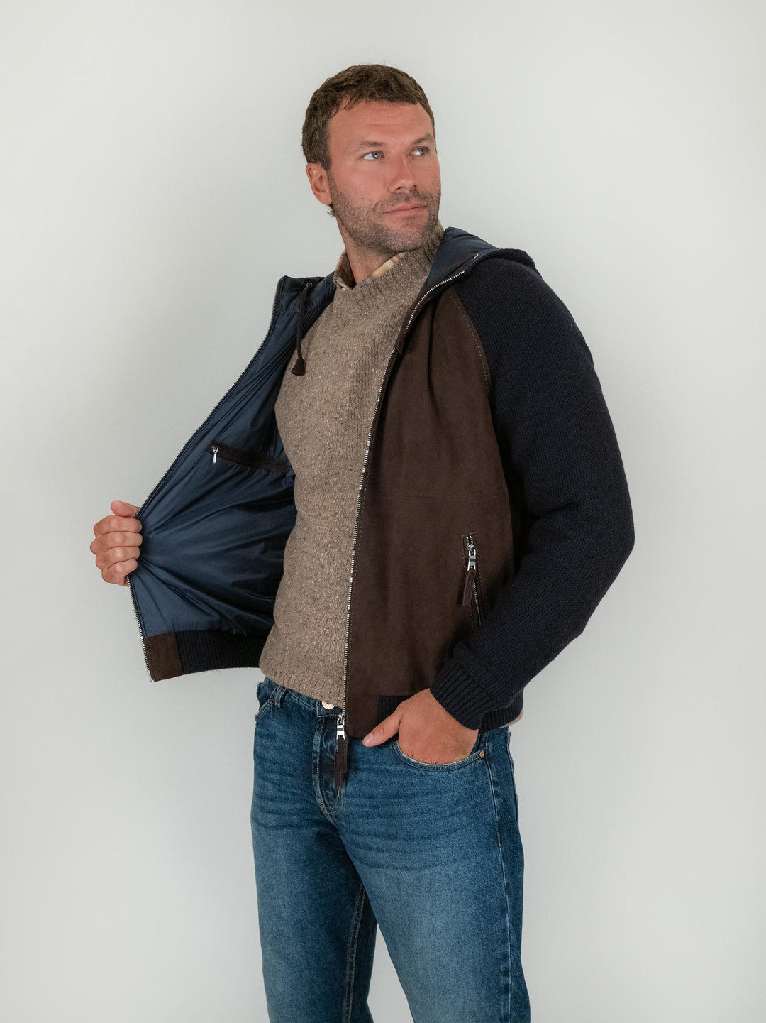 GIACCA DORIS KNIT IN CAMOSCIO MARRONE DORIS KNIT 309 JACK LEATHER 
