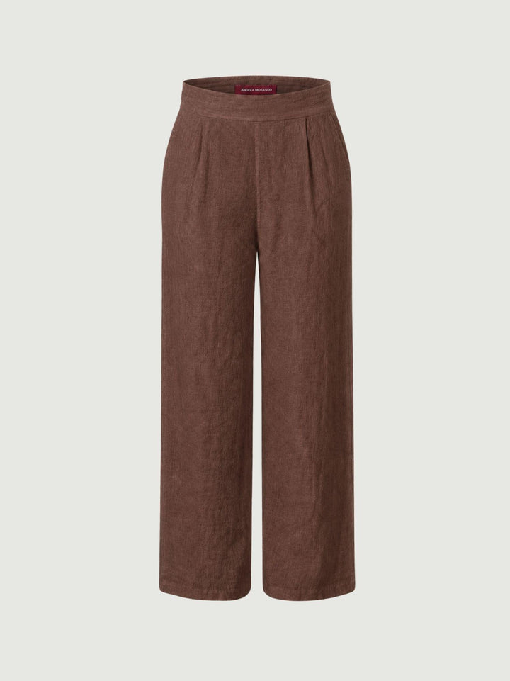 Pantalone con pences in lino tabacco 6PT02359 TABACCO ANDREA MORANDO 