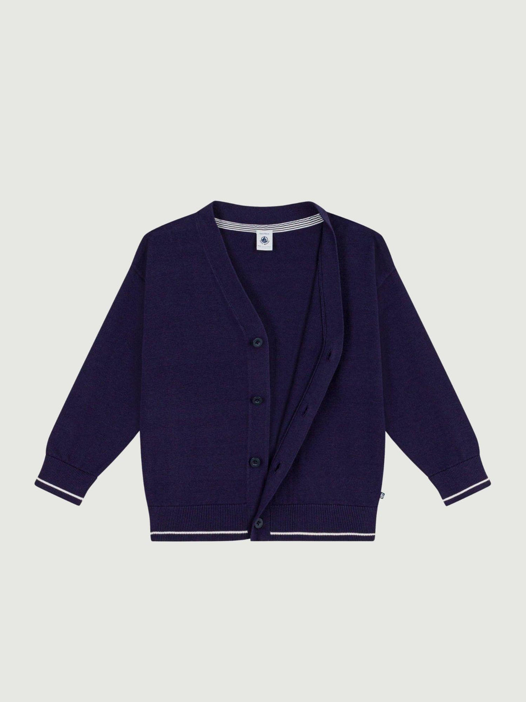 Cardigan scollo a V in cotone blu A0F0E 01 PETIT BATEAU 