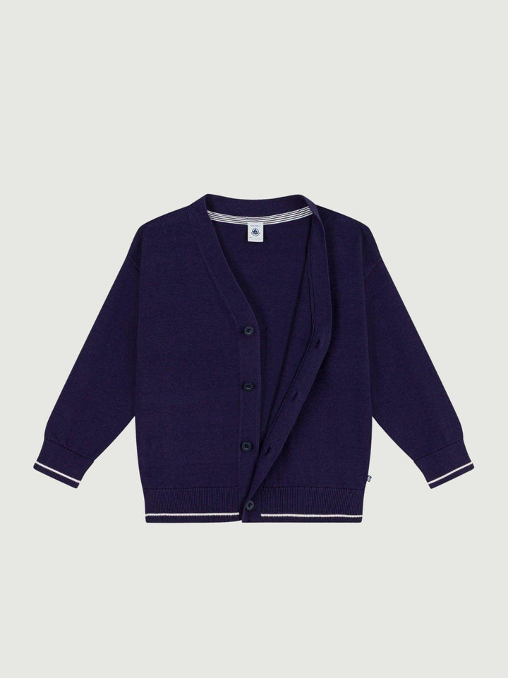 Cardigan scollo a V in cotone blu A0F0E 01 PETIT BATEAU 