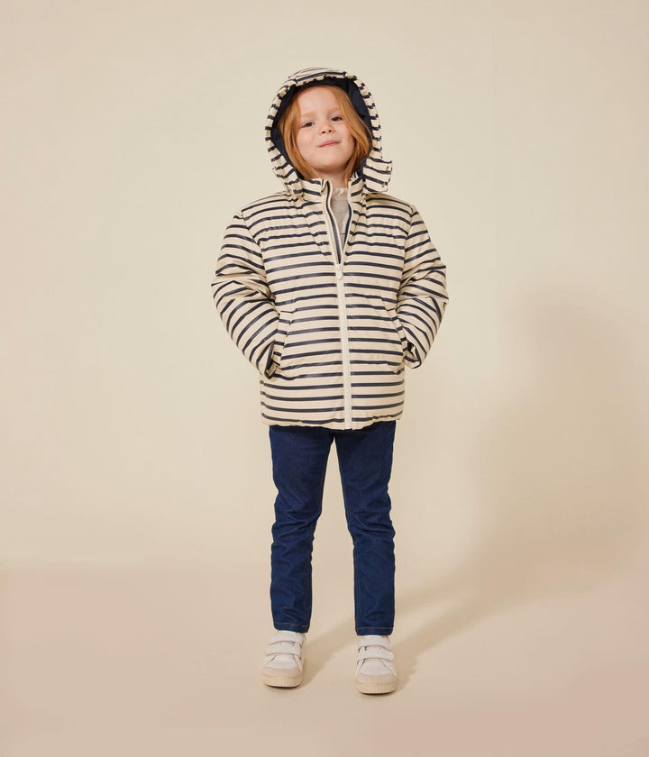 Piumino unisex a righe bianco e blu A0AZZ 01 PETIT BATEAU 