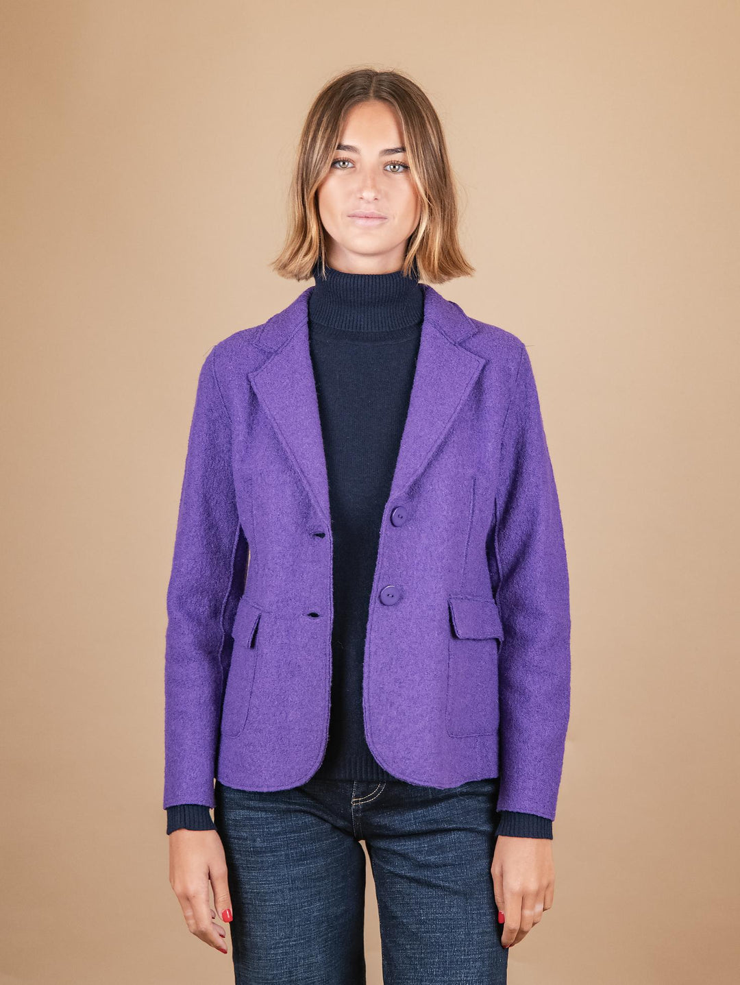 GIACCA SFODERATA IN LANA COTTA VIOLA 2371574 076 ANDREA MORANDO 