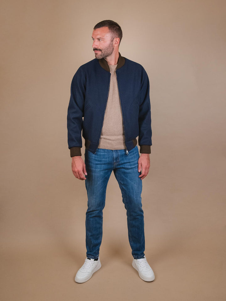 BOMBER CON PROFILI A CONTRASTO IN TESSUTO BLU RJ02 NAVY ANDREA MORANDO 