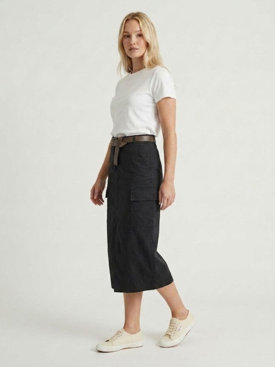 Gonna cargo midi in cotone nera 6105 NERO ANDREA MORANDO 