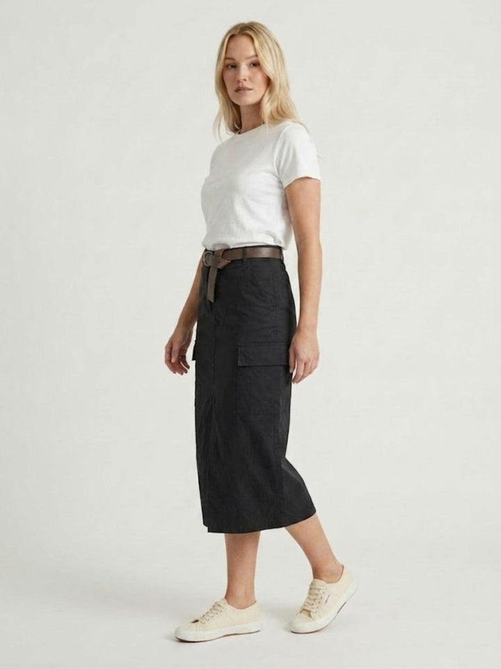 Gonna cargo midi in cotone nera 6105 NERO ANDREA MORANDO 