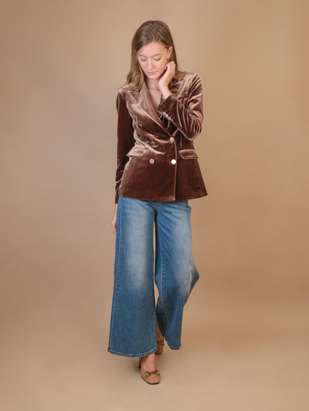 BLAZER DOPPIOPETTO IN VELLUTO MARRONE 3877/2894 75 ANDREA MORANDO 