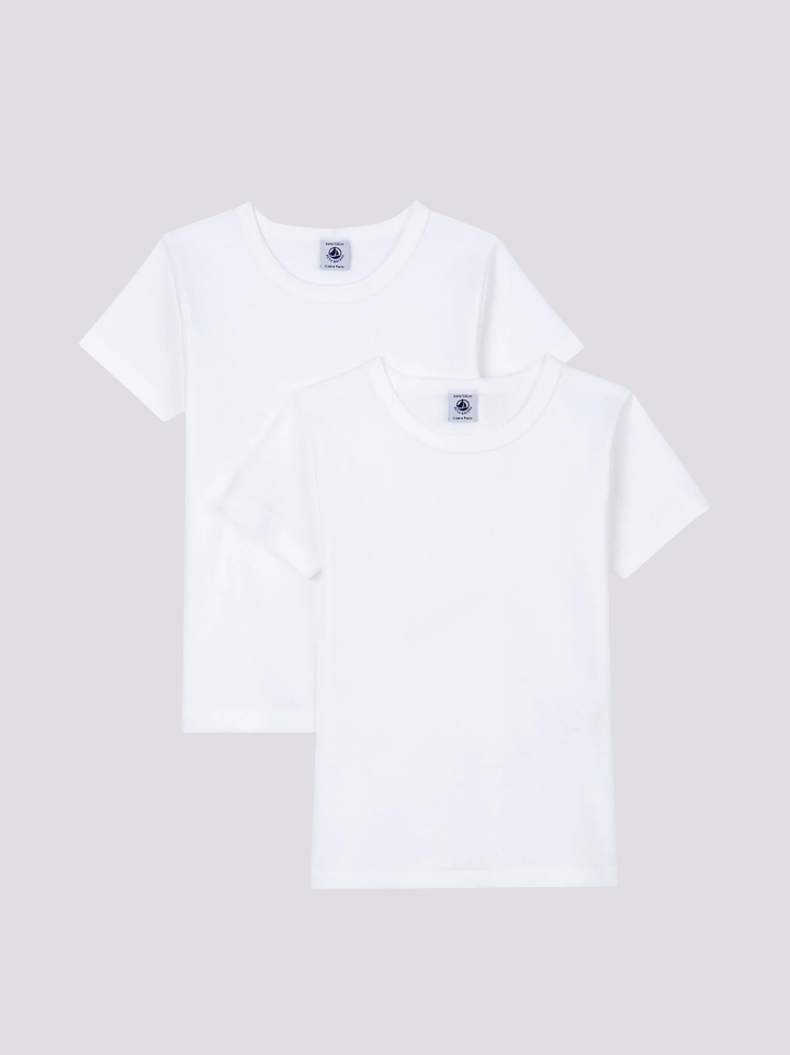 CONFEZIONE DA 2 T-SHIRT MANICA CORTA BIANCHE BAMBINO A01FU 00 PETIT BATEAU 