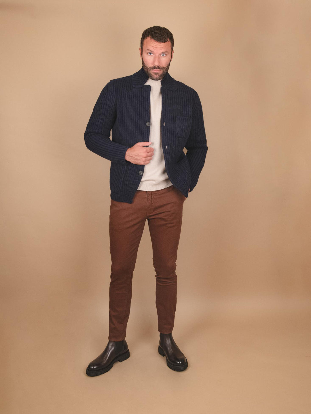 GIACCA CARDIGAN IN LANA VERGINE BLU 10166 598 ANDREA MORANDO 
