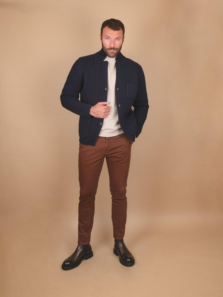 GIACCA CARDIGAN IN LANA VERGINE BLU 10166 598 ANDREA MORANDO 