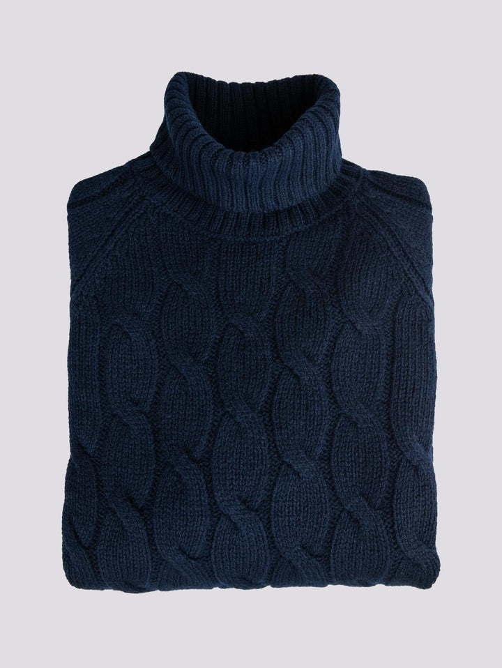 MAGLIONE A COLLO ALTO IN LANA VERGINE BLU 13117 598 ANDREA MORANDO 