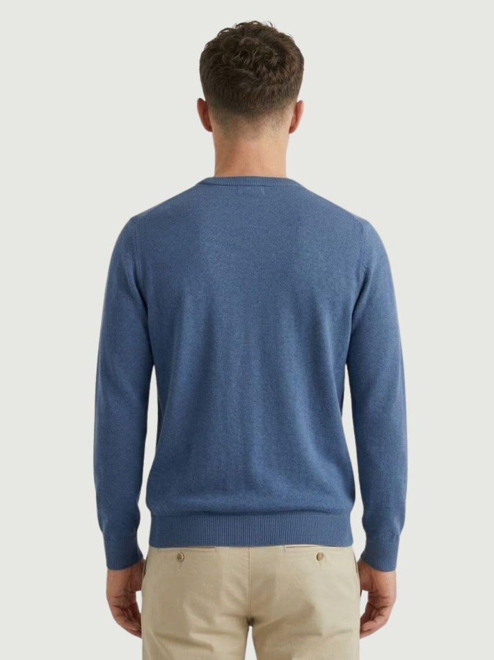Maglia girocollo in cotone rasato blu denim 3850900 282 ANDREA MORANDO 