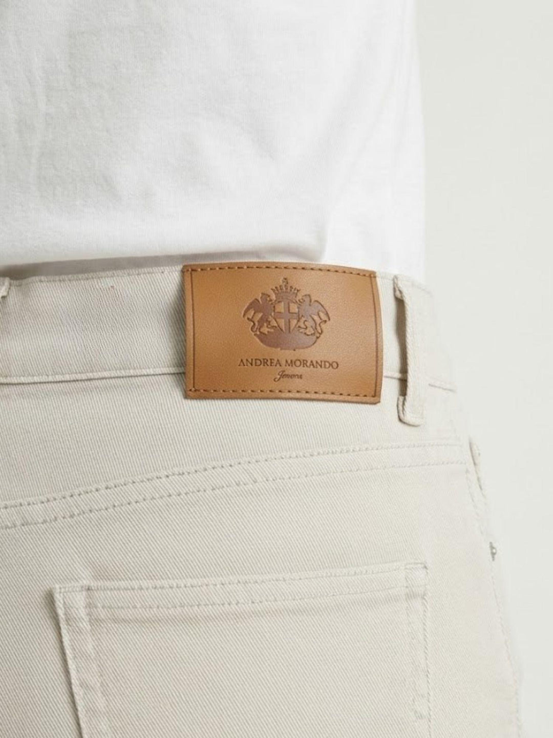 Pantalone a trombetta sfrangiato in cotone beige 80137G190 BEIGE ANDREA MORANDO 