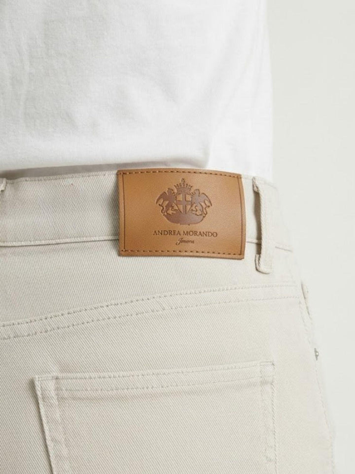 Pantalone a trombetta sfrangiato in cotone beige 80137G190 BEIGE ANDREA MORANDO 