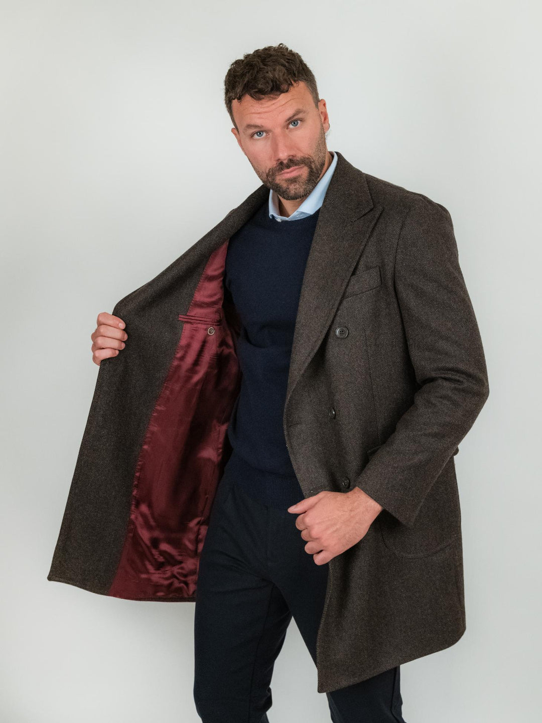 CAPPOTTO DOPPIOPETTO SPIGATO IN LANA VERGINE MARRONE CAPPOTTO T MORO ANDREA MORANDO 
