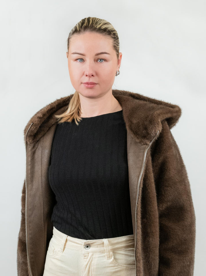 ECOPELLICCIA CON CAPPUCCIO MARRONE 18/007 MORO ANDREA MORANDO 