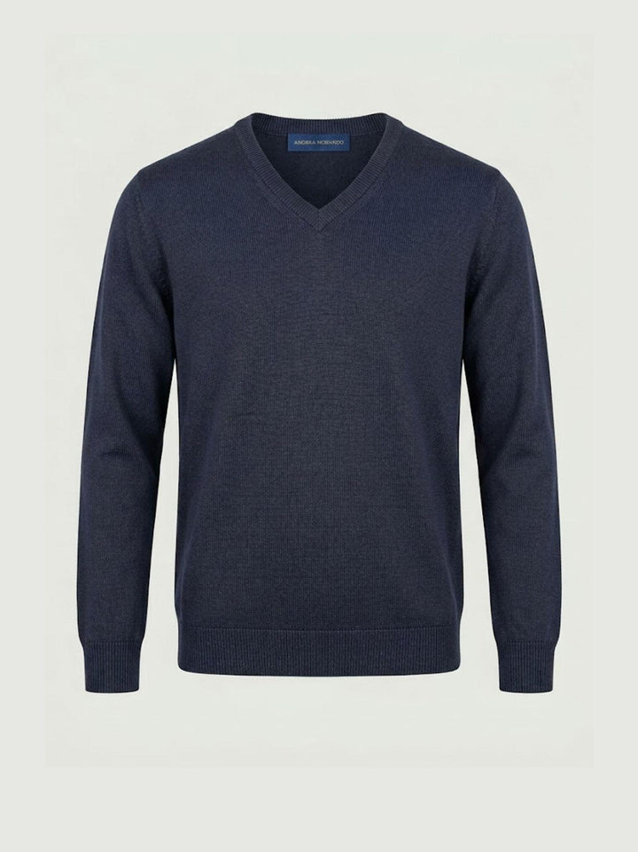 Maglia a V in cotone rasato blu navy 3851900 220 ANDREA MORANDO 