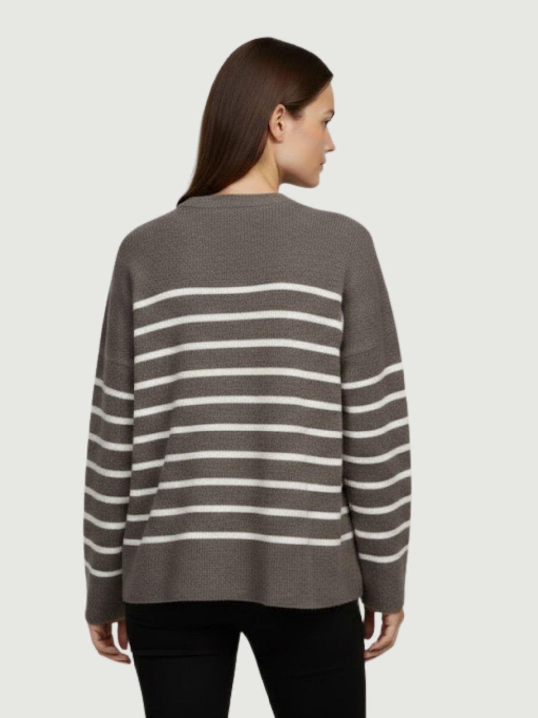 Maglia in lana noce a righe bianche 14284M NOCE-NATURALE ANDREA MORANDO 