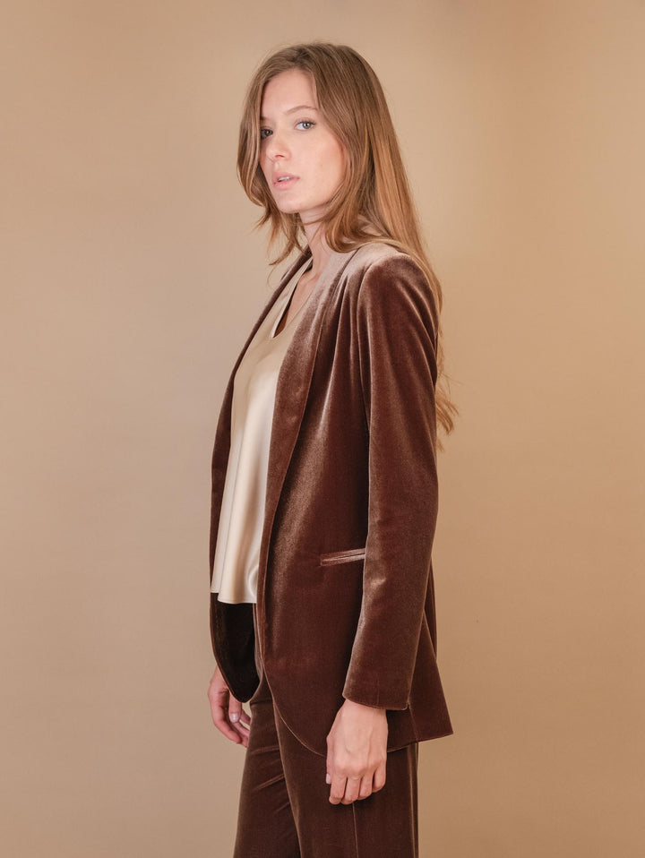 BLAZER APERTO IN VELLUTO MARRONE 1437/289 75 ANDREA MORANDO 