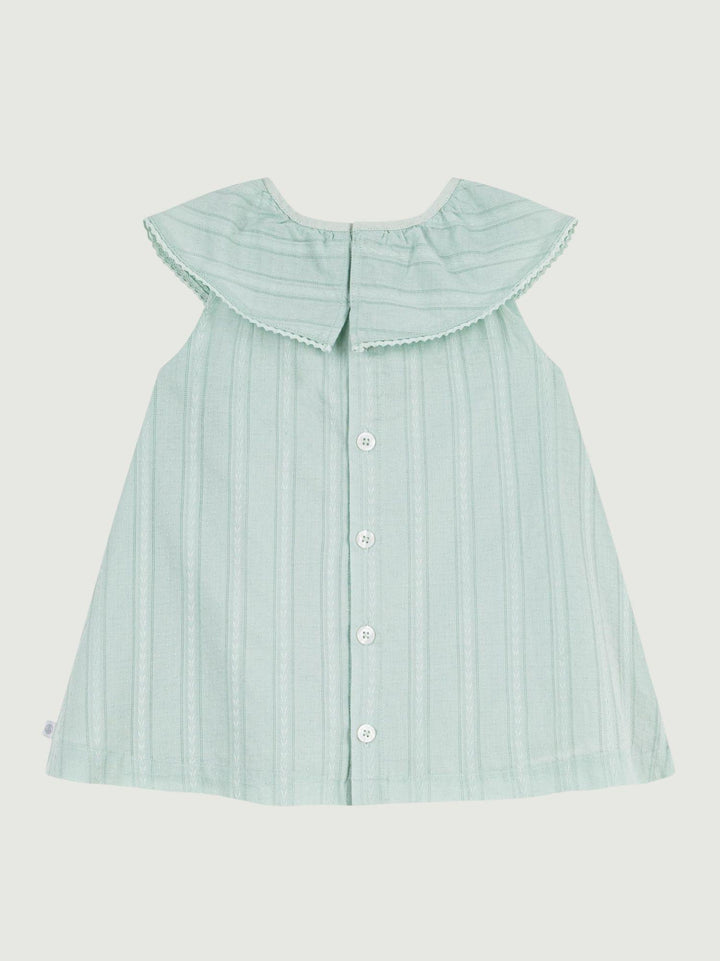 Vestito con volant e righe verticali in cotone blu A0F50 01 PETIT BATEAU 
