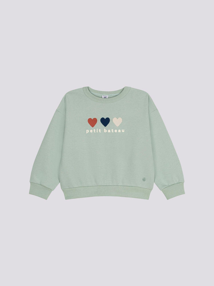 MAGLIA IN TESSUTO FELPATO VERDE  BAMBINA A0A5J 02 PETIT BATEAU 