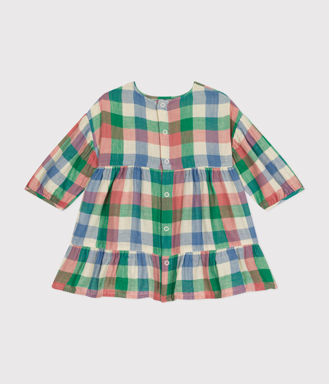 Abito a maniche lunghe in garza di cotone a quadri A0AYZ 01 PETIT BATEAU 