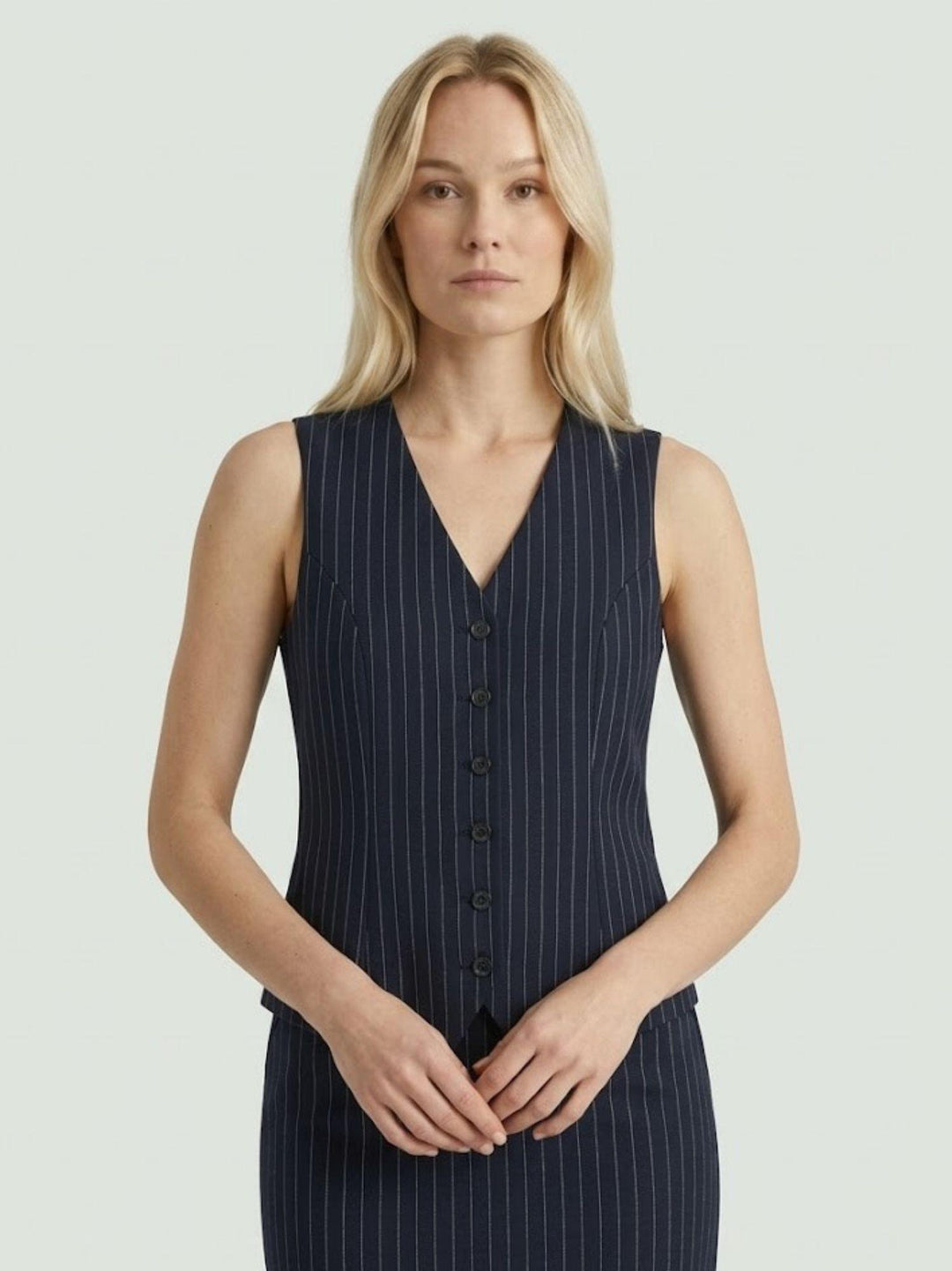 Gilet gessato con linea sagomata navy 3894 BLU ANDREA MORANDO 