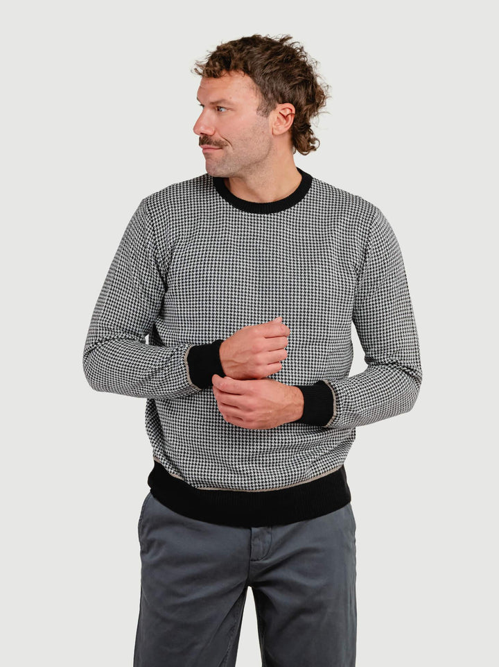 MAGLIA GIROCOLLO CON TRAMA PIED DE POULE BIANCA E NERA 8075 NERO ANDREA MORANDO 