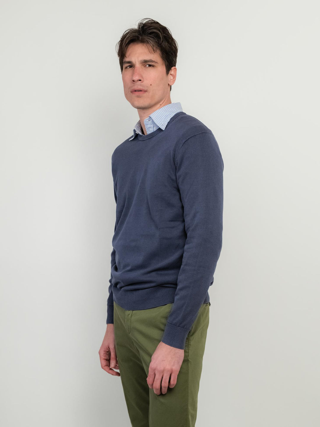 MAGLIA GIROCOLLO IN COTONE RASATO BLUETTE 3850900 215 ANDREA MORANDO 