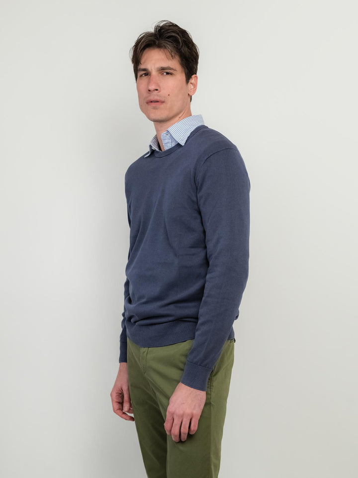 MAGLIA GIROCOLLO IN COTONE RASATO BLUETTE 3850900 215 ANDREA MORANDO 
